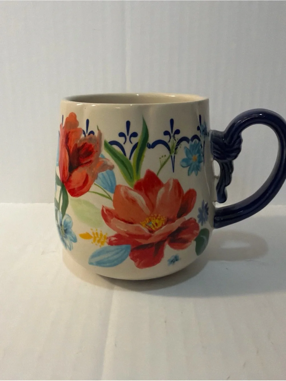 The Pioneer Woman Stoneware Red & Cobalt Spring Bouquet Potbelly Coffee Mug Cup